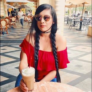 FOREVER 21 OFF THE SHOULDER RED TOP